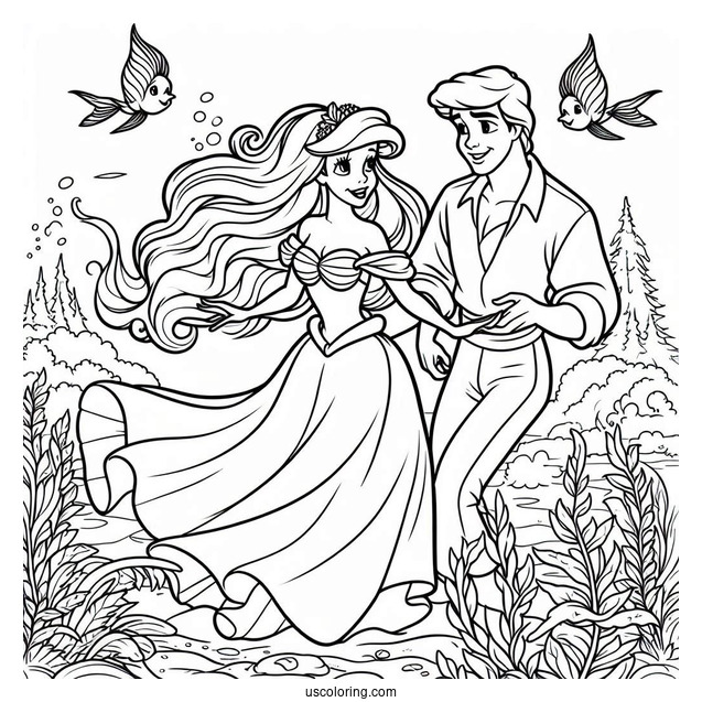 Ariel And Prince Eric On Land Coloring Sheet