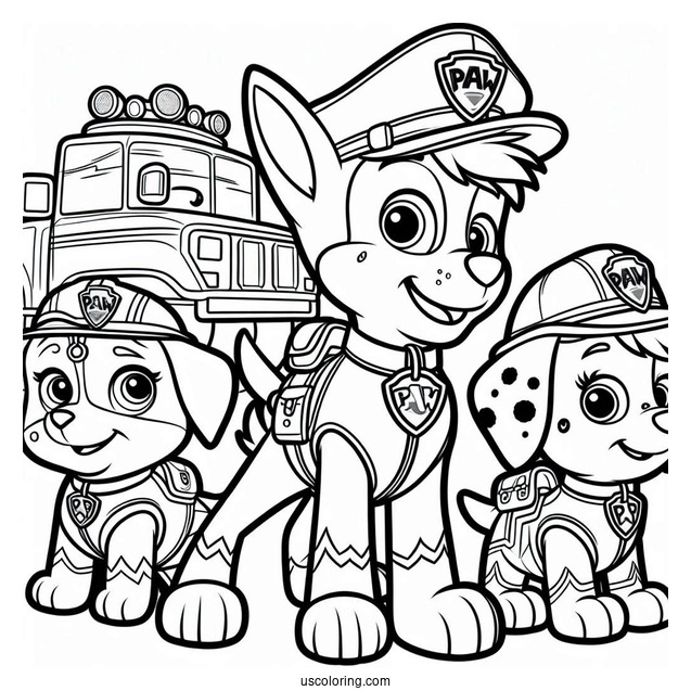 Chase, Skye And Marshall Coloring Page For Kids