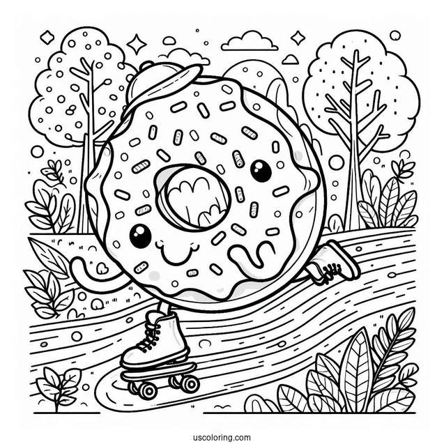 Donut Coloring Page Roller Skating In A Park