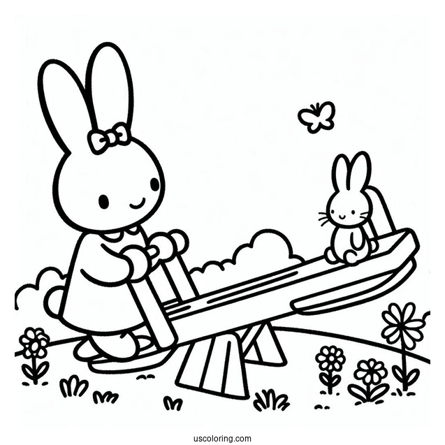 Miffy Coloring Page Of Melanie On A Seesaw For Kids