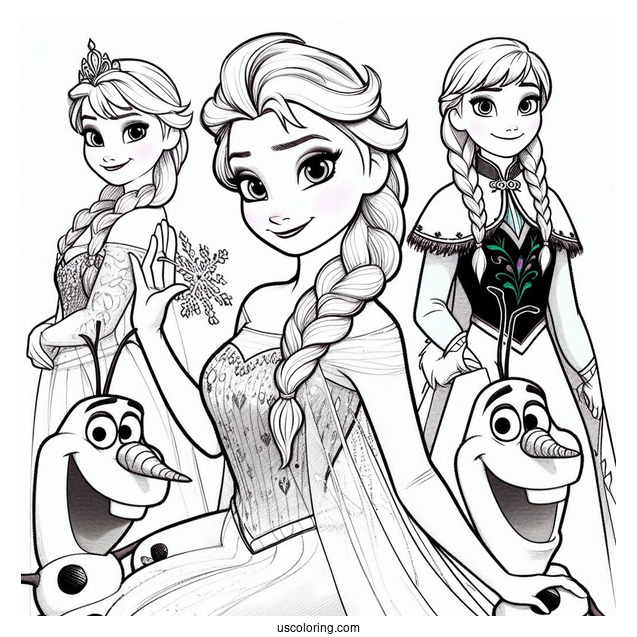 Elsa With Olaf, Anna, Sven And Kristoff