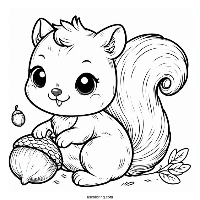 Baby Squirrel Coloring Page Holding Chestnut Coloring Sheet
