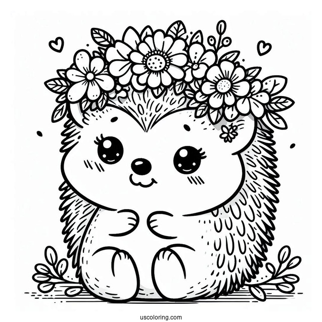 Cute Coloring Page Hedgehog Wearing A Flower Crown