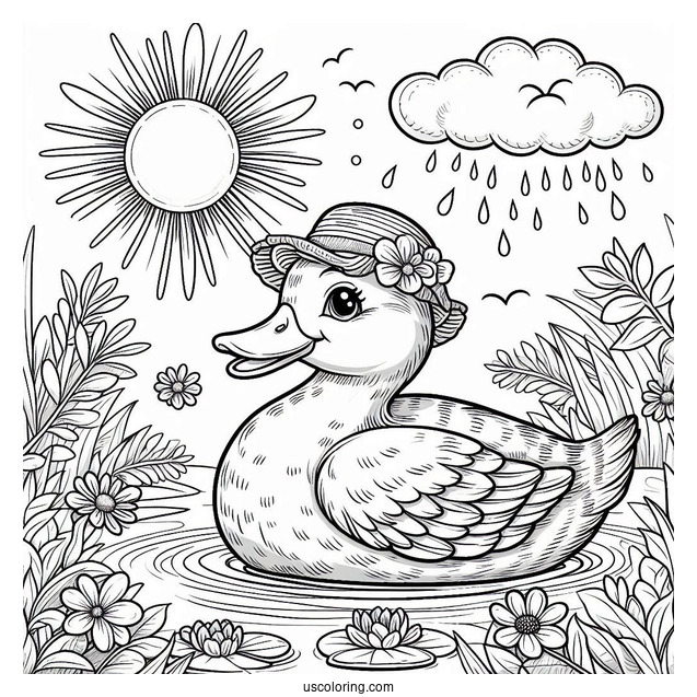 Realistic Duck Under The Summer Coloring Page Of Sun