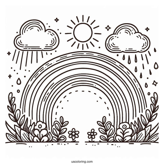 Full Page Rainbow With Sun And Cloud To Color