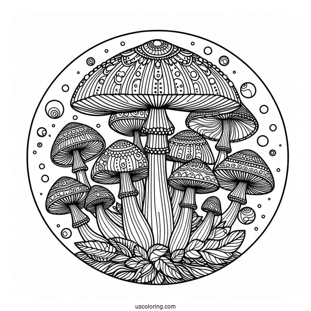 Complex Mushroom Coloring Page Mandala