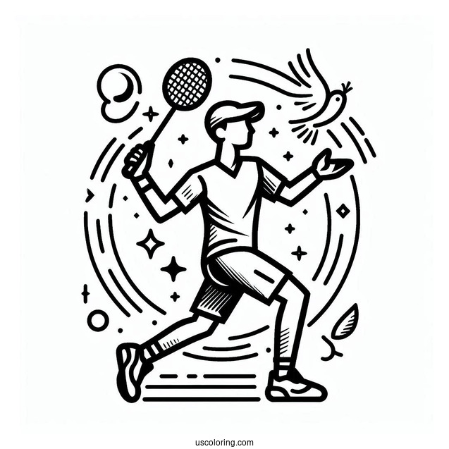 Easy Man Playing Badminton Olympics Coloring Page For Kids