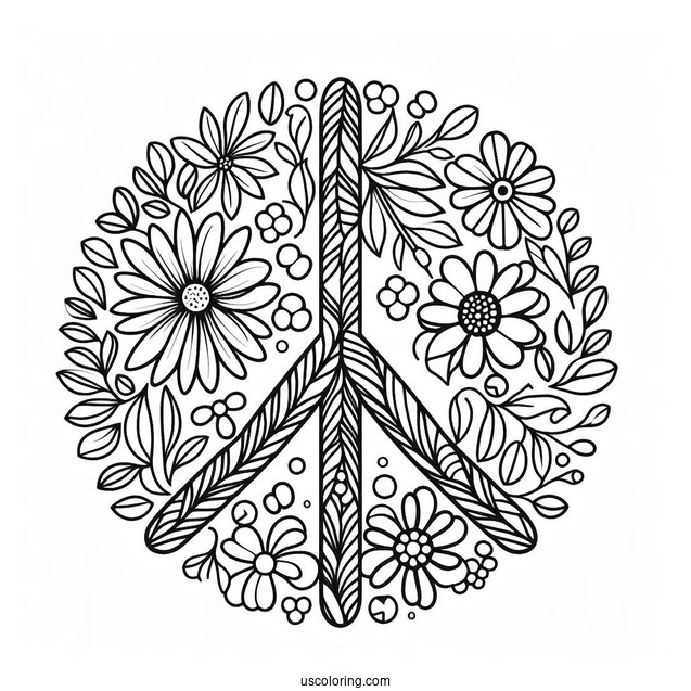Peace Coloring Page Symbol Made Up Of Different Flowers