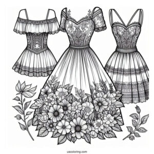 Realistic Floral Summer Dress Coloring Page