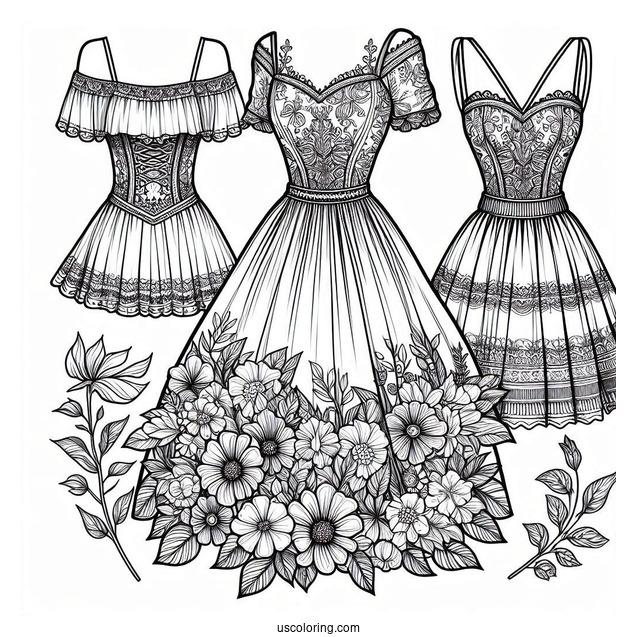 Realistic Floral Summer Dress Coloring Page
