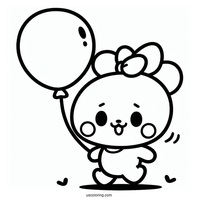 Simple Pochacco Coloring Page Walking With Cute Balloon