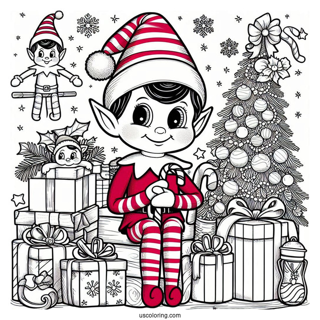 Elf On The Shelf With Candy Canes And Presents