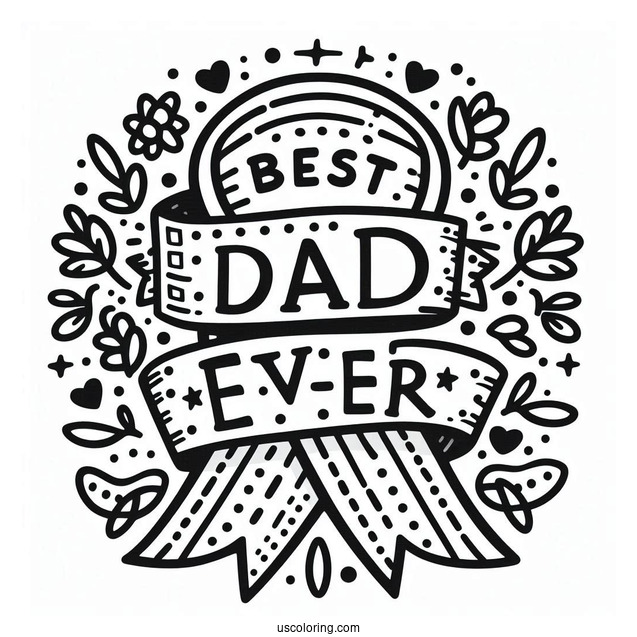 Father's Day Coloring Page Of Best Dad Ever Ribbon For Kids