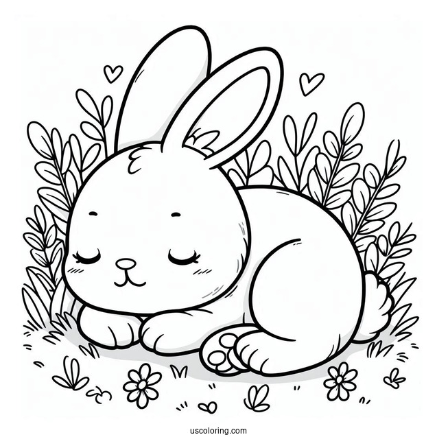 Adorable Rabbit Sleeping In Grass Patch