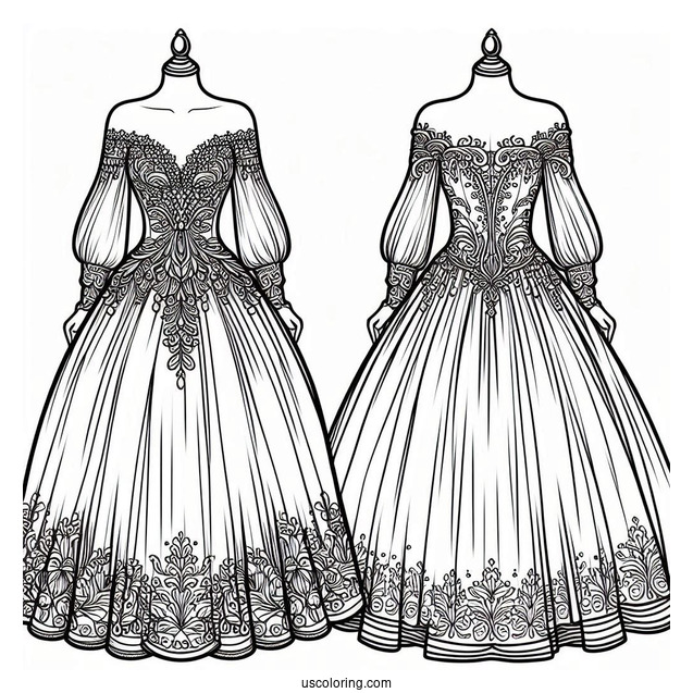 Dress Coloring Page Of Off Shoulder Princess Ball Gown