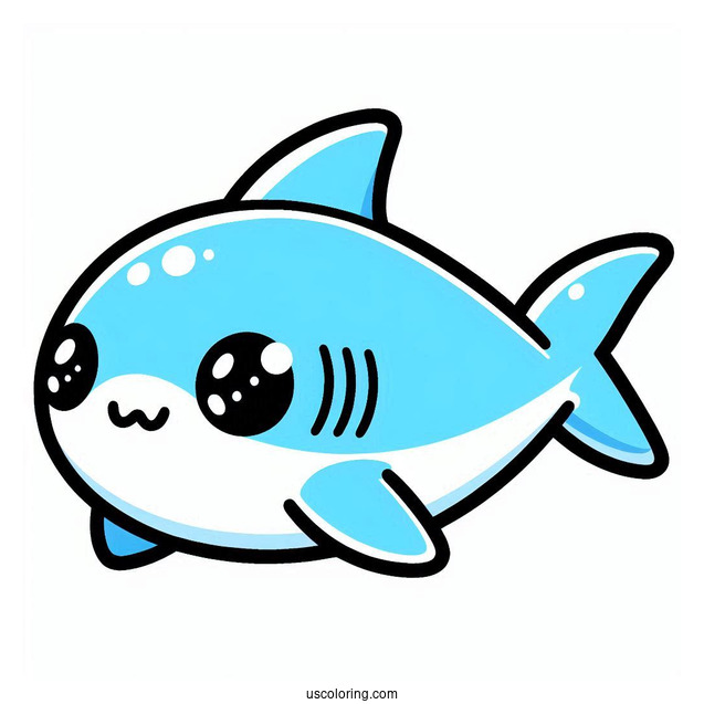Kawaii Blue Shark Coloring Page