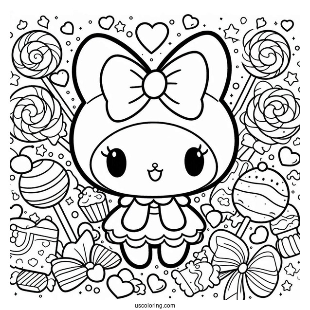 Cute My Melody Coloring Page Surrounded By Sweets