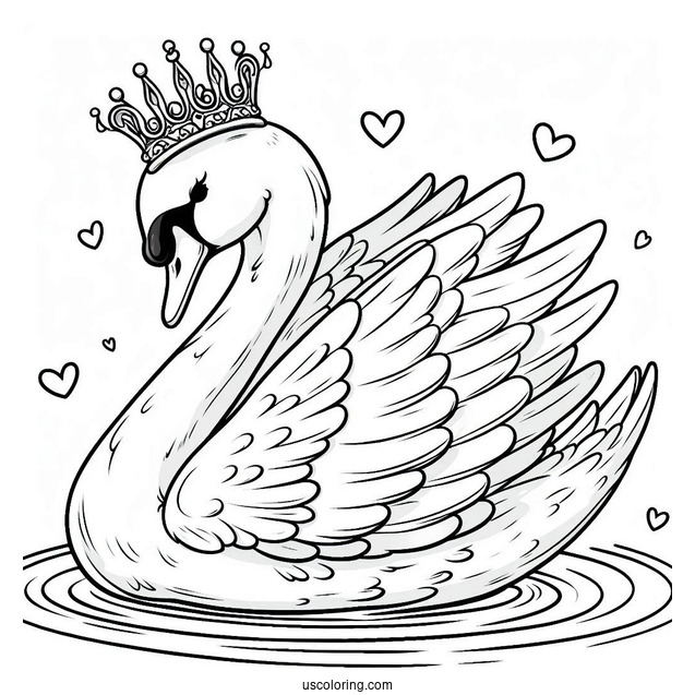 Swan Coloring Page With Crown In The Pond