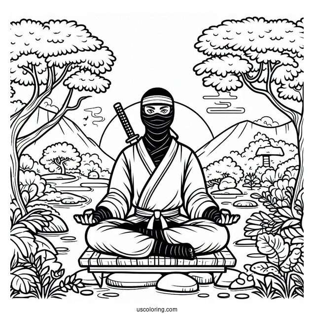 Ninja Meditating In A Japanese Garden
