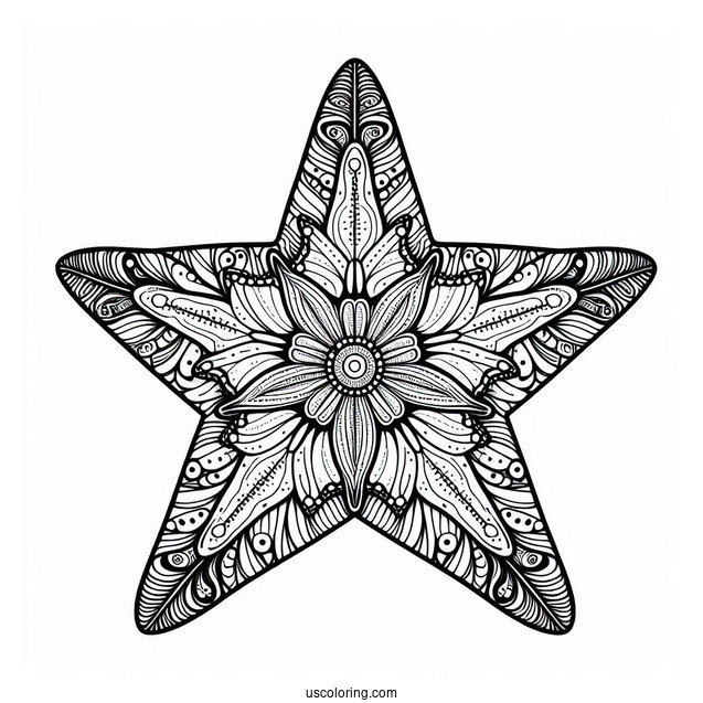 Starfish Coloring Page And Flower Mandala