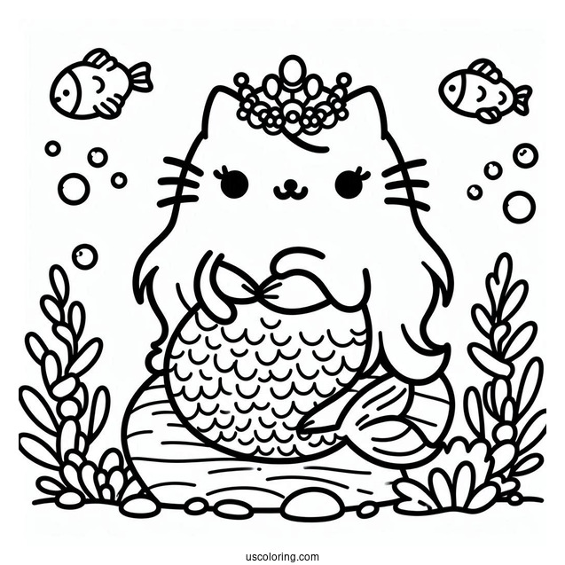 Mermaid Pusheen Coloring Page