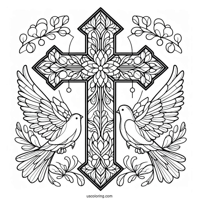 Simple Stained Glass Cross With Dove