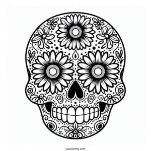 Daisy Patterned Sugar Skull Coloring Page