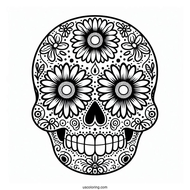 Daisy Patterned Sugar Skull Coloring Page