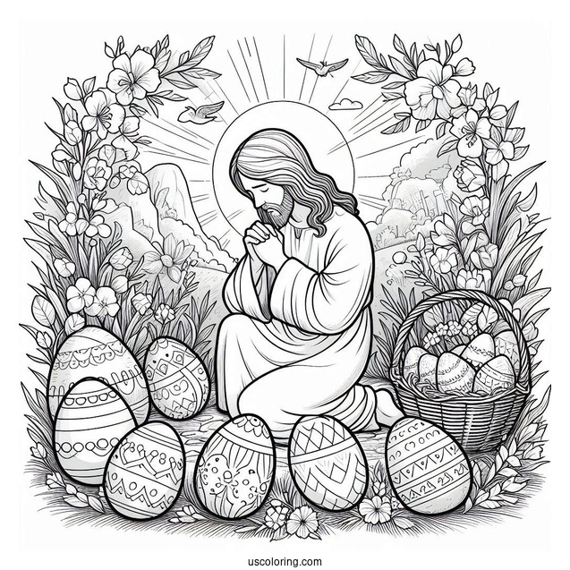Jesus Praying In Garden With Easter Egg Coloring Page