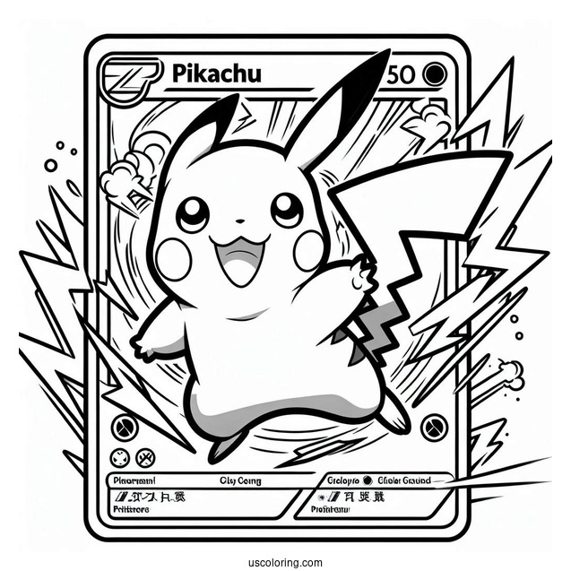 Pikachu Thunder Jolt Pokemon Card Coloring Page