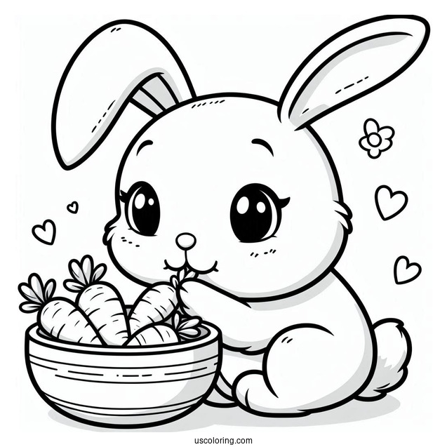 Cartoon Rabbit Eating A Bowl Of Carrots