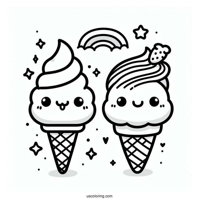 Cute Coloring Page Of Cartoon Ice Cream On A Cone For Kids