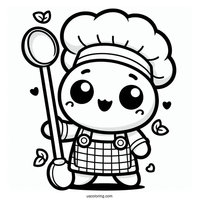 Kawaii Ratatouille Coloring Page Holding A Ladle For Preschoolers