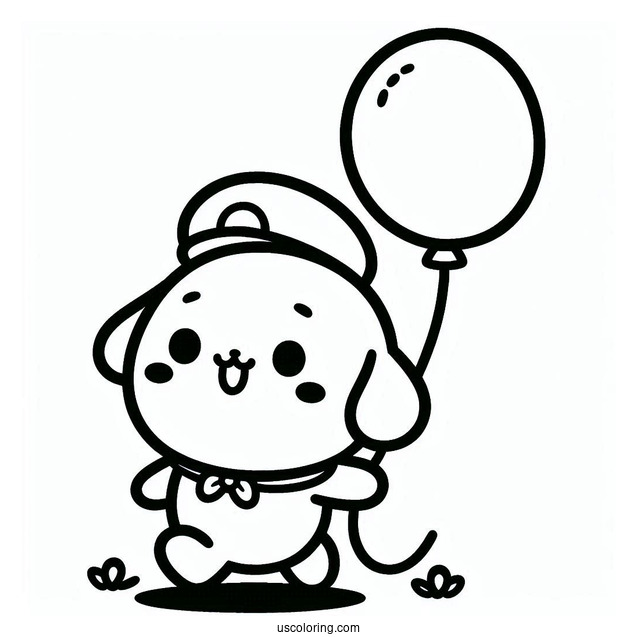 Simple Pochacco Coloring Page Walking With Cute Balloon