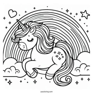 Cute Unicorn Bellow A Rainbow Coloring Page