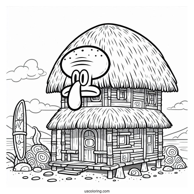 Squidward Coloring Page Moai House