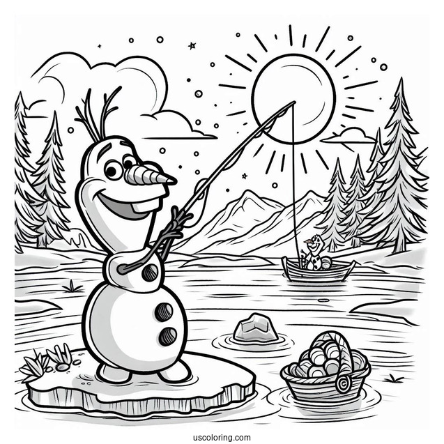 Olaf Fishing On Ice Lake To Color