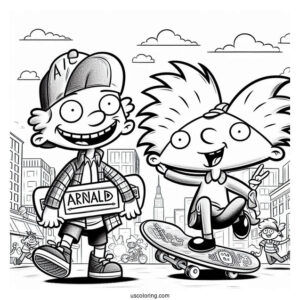 Nickelodeon Coloring Page Of Hey Arnold With Gerald Holding Skateboards