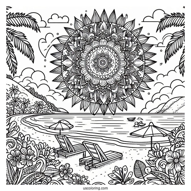 Summer Coloring Page Of Beach Landscape Mandala