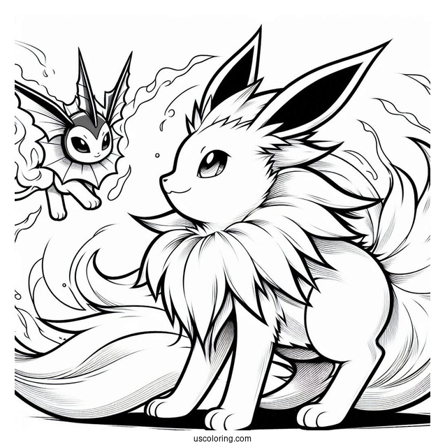 Jolteon Coloring Page Playing With Vaporeon