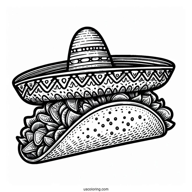 Detailed Taco Coloring Page With Sombrero On Top