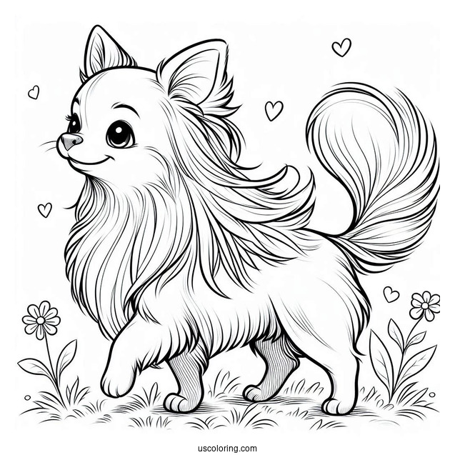 Happy Long Hair Chihuahua Coloring Page Walking On Grass