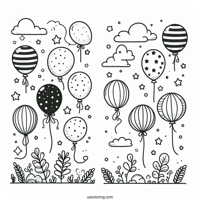 Floating Balloons To Color For Kids