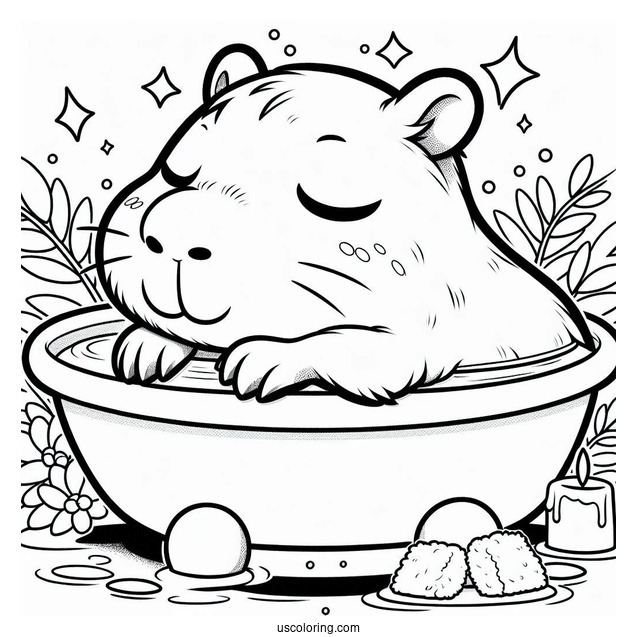 Chibi Capybara Coloring Page Sleeping On The Bath