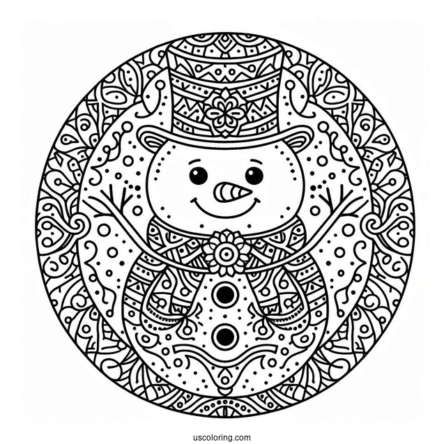 Coloring Page Of a Snowman Mandala