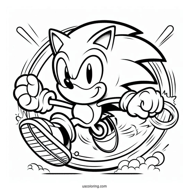 Sonic Jumping Through Ring Coloring Sheet