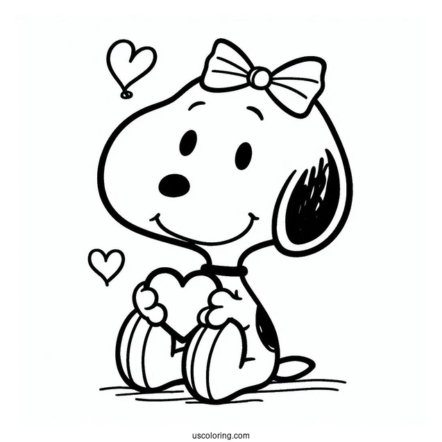 Snoopy Holding a Love Heart To Color