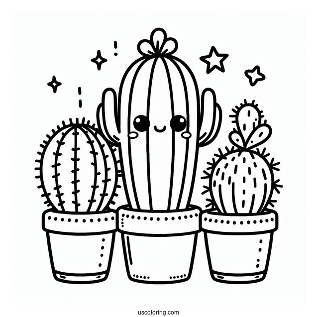 Easy Kawaii Cactus Coloring Page