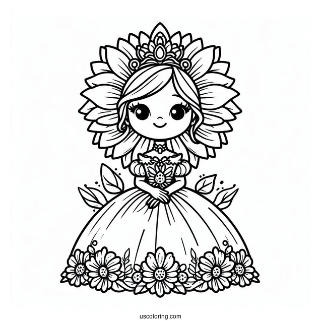 Princess Daisy Coloring Page With Sunflower