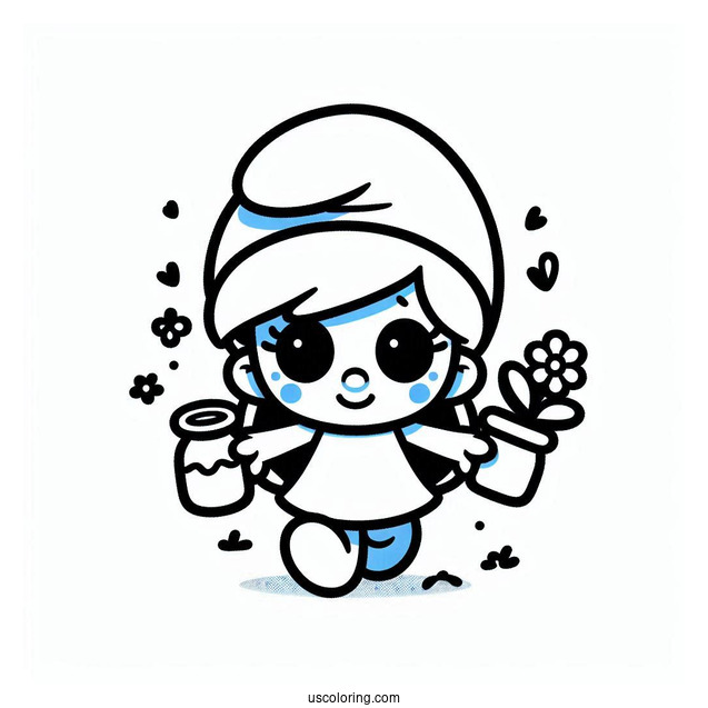 Kawaii Smurfette Coloring Sheet